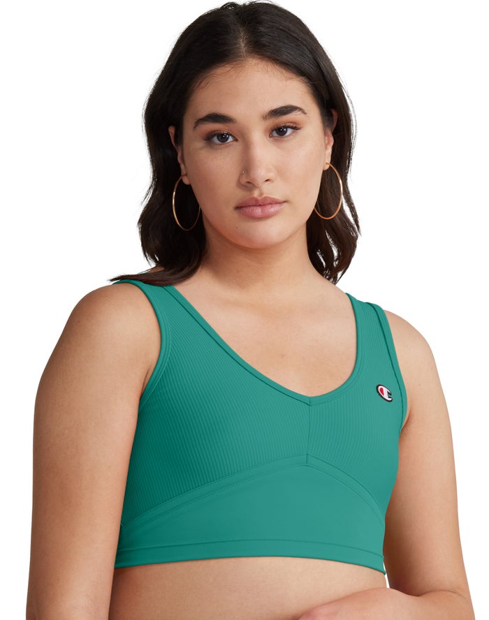 Champion Womens Tank Tops NZ - Ribbed Cropped Green ( 1498-HCOTG )